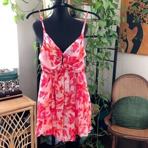 NWOT Misa Los Angeles Indira Hot Pink & Orange Marble Spaghetti Strap Romper